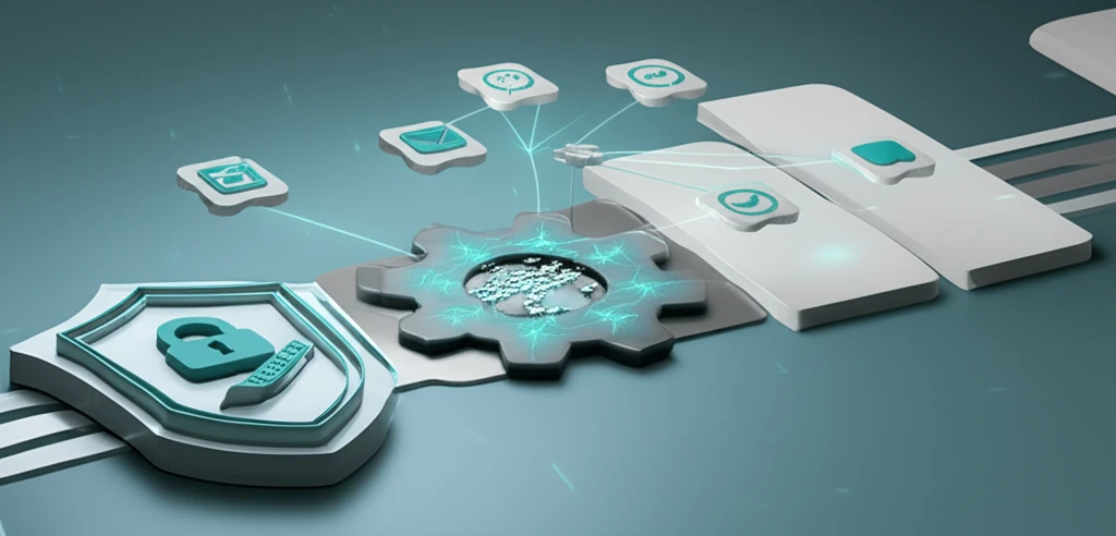 DSLR 무보정 스냅샷 스타일의 극사실적 이미지, 깔끔한 업무용 책상 위에 놓인 태블릿 PC에 POP3와 IMAP 설정을 비교하는 표가 확대되어 있고, 그 옆에는 커피잔과 수첩이 놓여 있으며 자연광이 부드럽게 비치는 장면