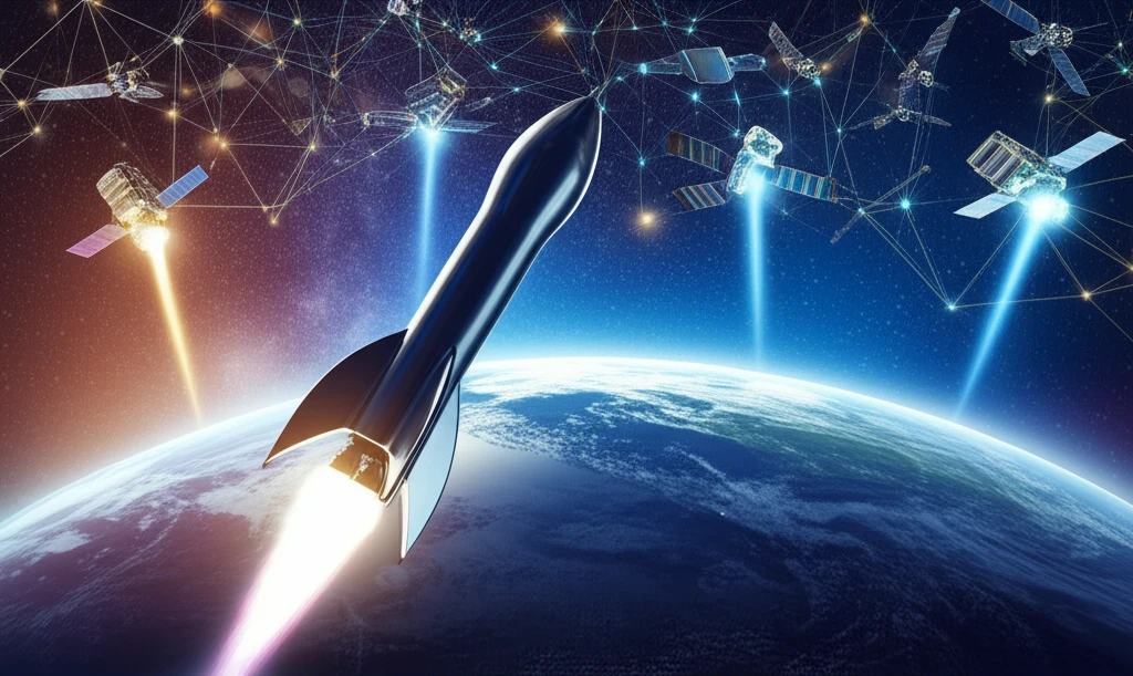 우주 데이터센터 조감도와 스타링크 위성 이미지